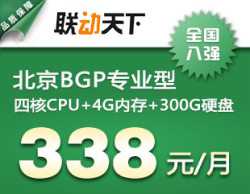 联动天下  北京BGP专业型云主机   4G内存  四核  300G硬盘