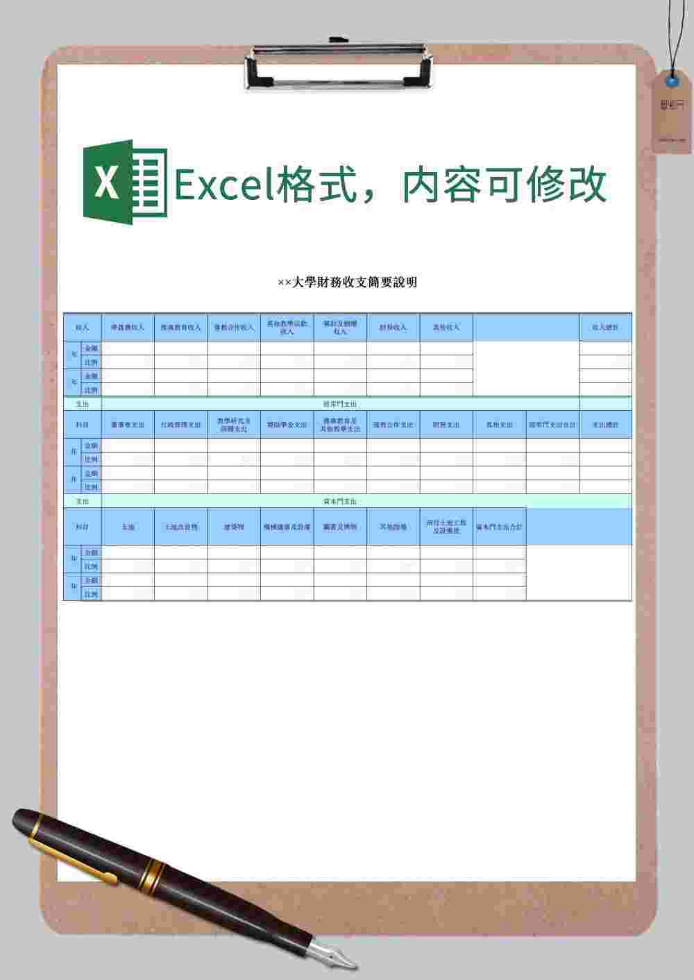 大學財務收支簡要說明通用范本Excel模板
